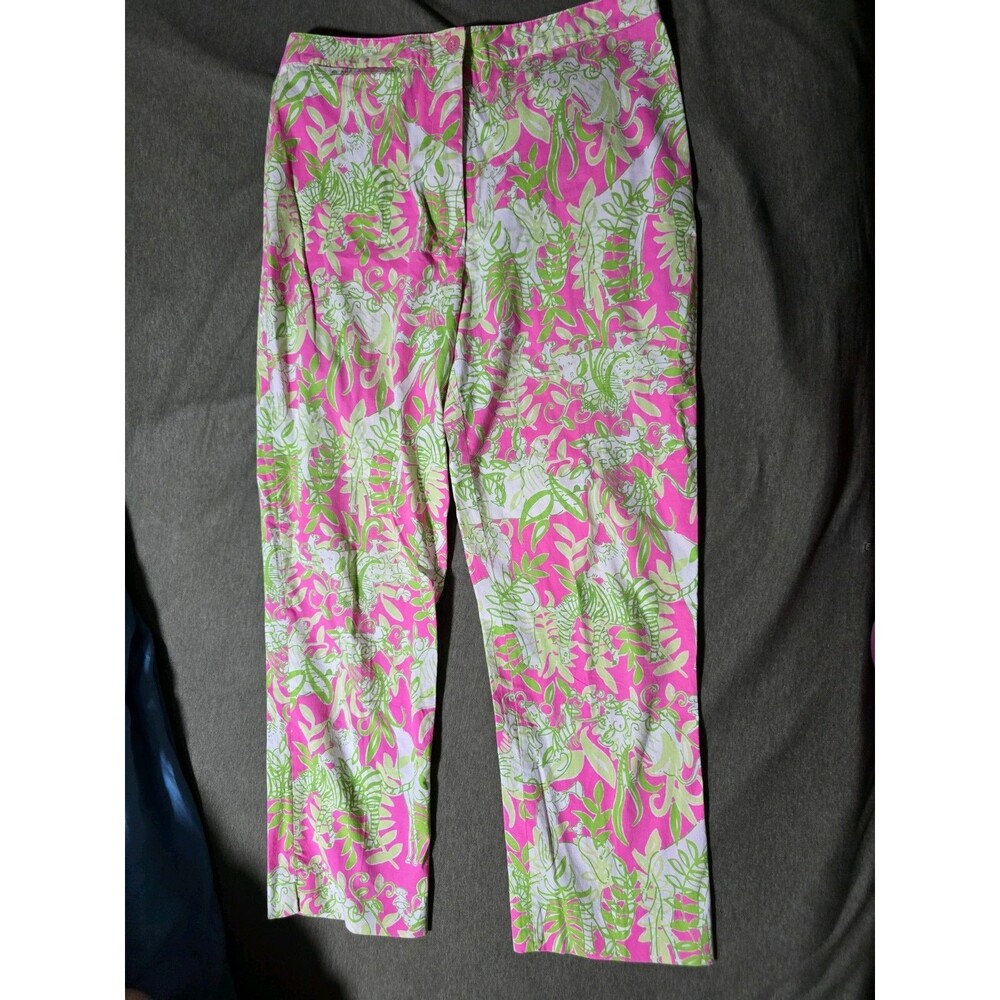 Lilly Pulitzer Womens Size 2 Capri Pants Cotton Stretch Pink Green Floral